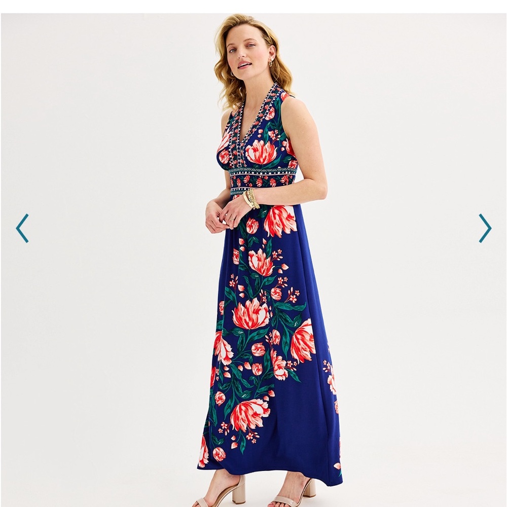 Floral print sleeveless vneck maxi dress